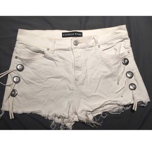 Western Tassel White Jean Shorts